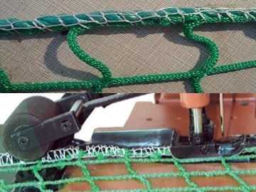Rope mesh binding, rope and mesh connection